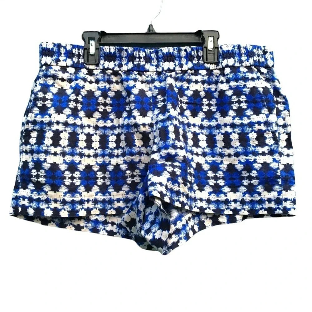 J. Crew Factory Blue Boho Printed Linen Blend Shorts Women’s Size 10